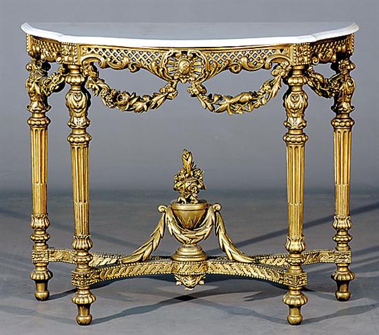 Appraisal: Continental carved giltwood serpentine console table late th centuryshaped white