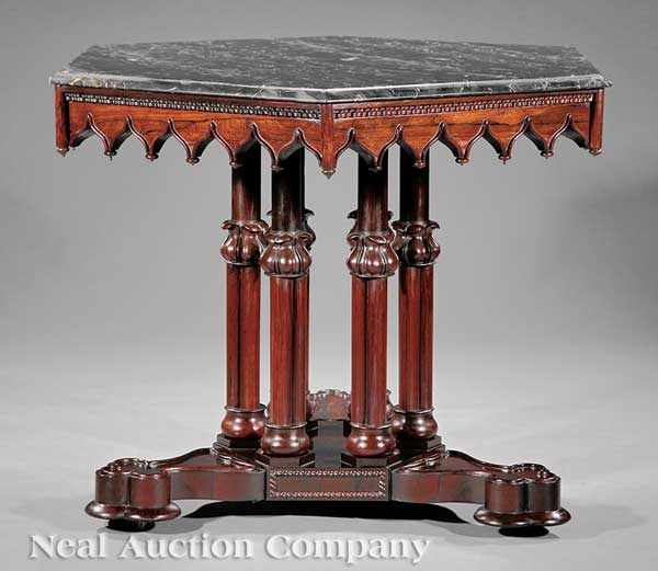 Appraisal: The Waring Family American Gothic Carved Rosewood Center Table c