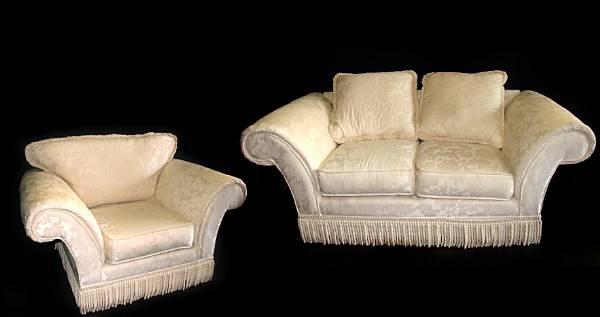 Appraisal: A suite of fully upholstered furniture comprising two settees and