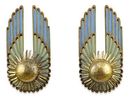 Appraisal: PAIR OF FRENCH ART DECO POLYCHROME PAINTED AND GILT METAL