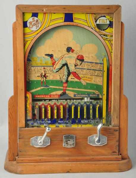 Appraisal: Vintage Baseball Coin-Op Machine Description Circa s Shows pitcher on