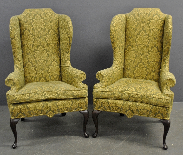 Appraisal: - Pair of Baker Queen Anne style wing chairs h