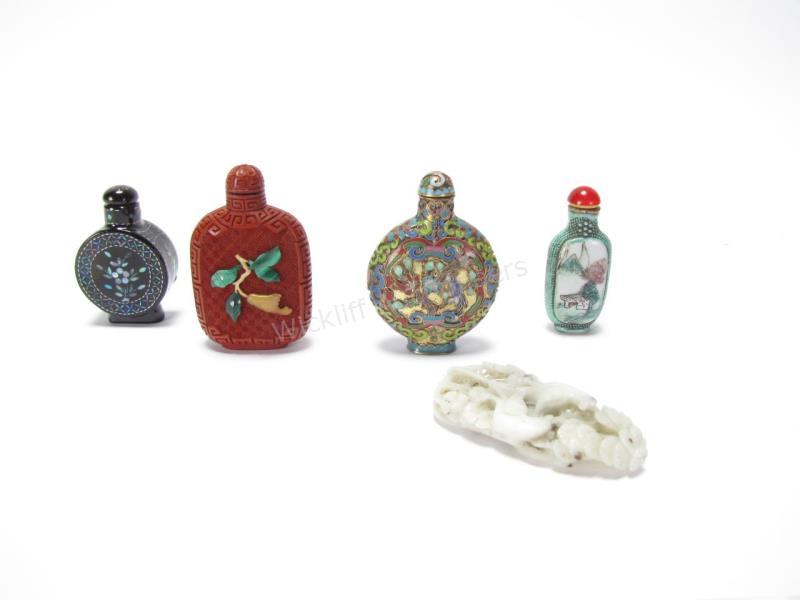 Appraisal: Group of Oriental Snuff Bottles and Jade Carving four bottles