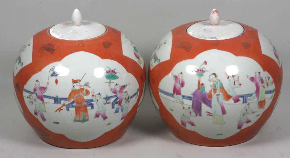 Appraisal: - Pair of Chinese Ginger Jars Pair of th Century