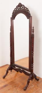 Appraisal: Mahogany Cheval Mirror Mahogany cheval mirror with open fretwork crest