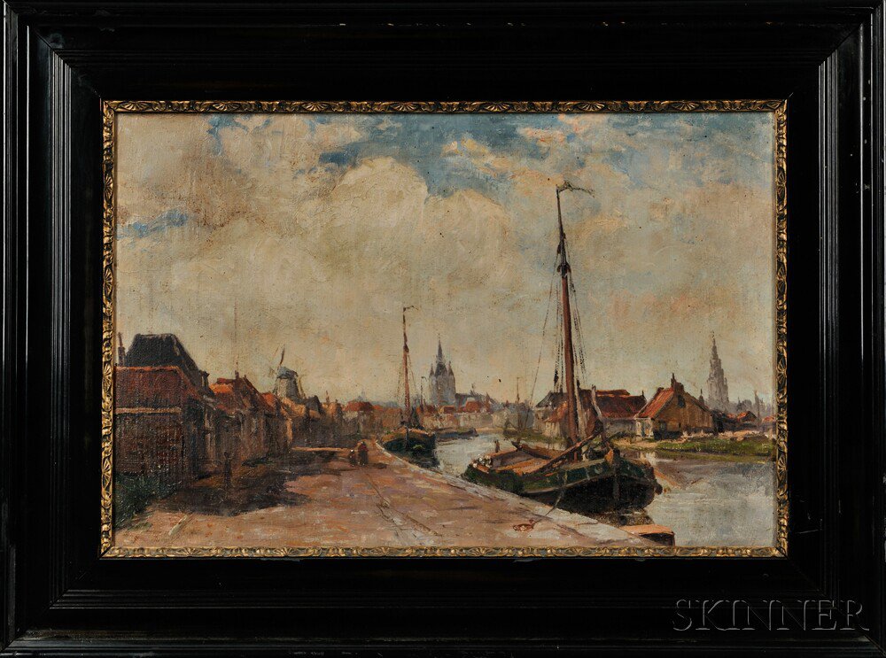 Appraisal: Continental School th Century Dutch Canal Scene Unsigned Oil on