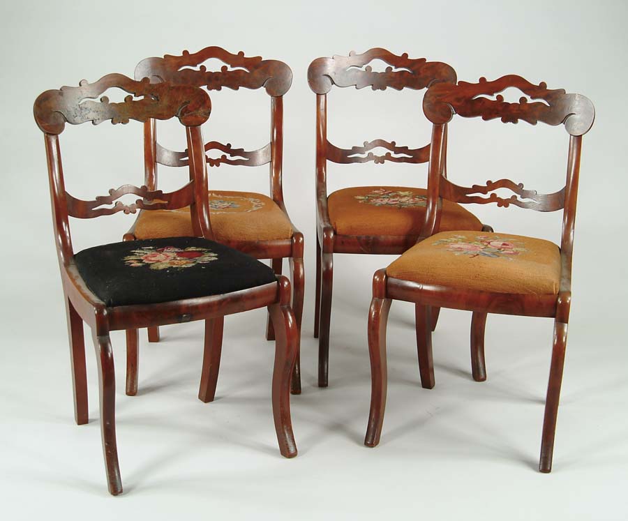 Appraisal: SET OF FOUR EMPIRE NEEDLEPOINT SIDE CHAIRS Each with different