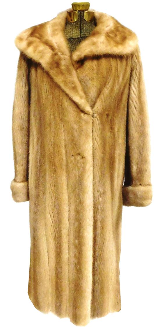 Appraisal: FUR Full-length autumn haze mink coat sable fold-over collar lapel