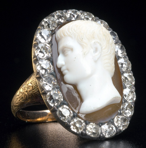 Appraisal: Hardstone cameo portrait ring of Julius Caesar with diamond surround