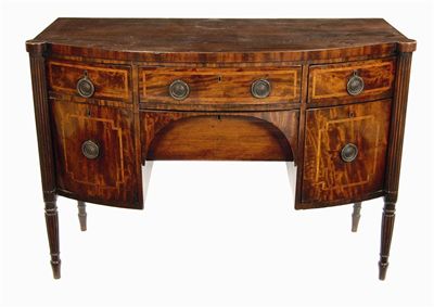 Appraisal: A Regency mahogany bowfront sideboard inlaid tulipwood banding with three