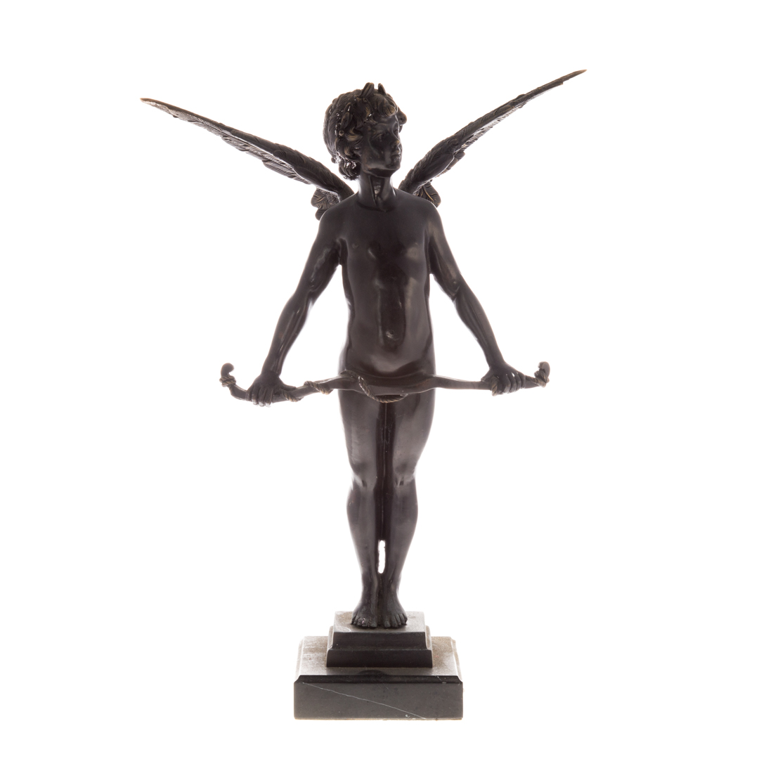 Appraisal: Continental School Cupid Bronze brown patina god of love modeled