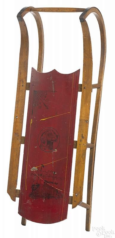 Appraisal: Child's painted wood sled early th c Child's painted wood