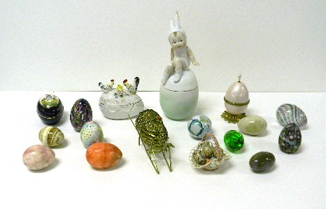 Appraisal: Seventeen decorative eggs assortment includes ceramic stone metal and glass