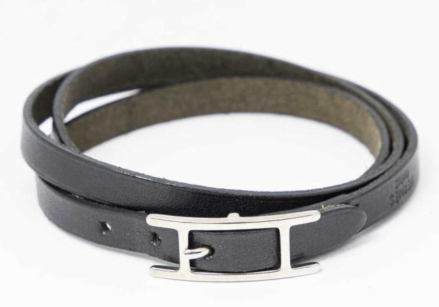 Appraisal: Hermes Hapi Triple Tour wrap bracelet black leather strap with