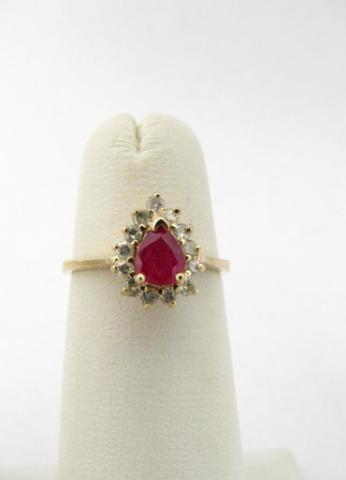 Appraisal: K Yellow Gold Pear Shaped Ruby and Diamond Ring