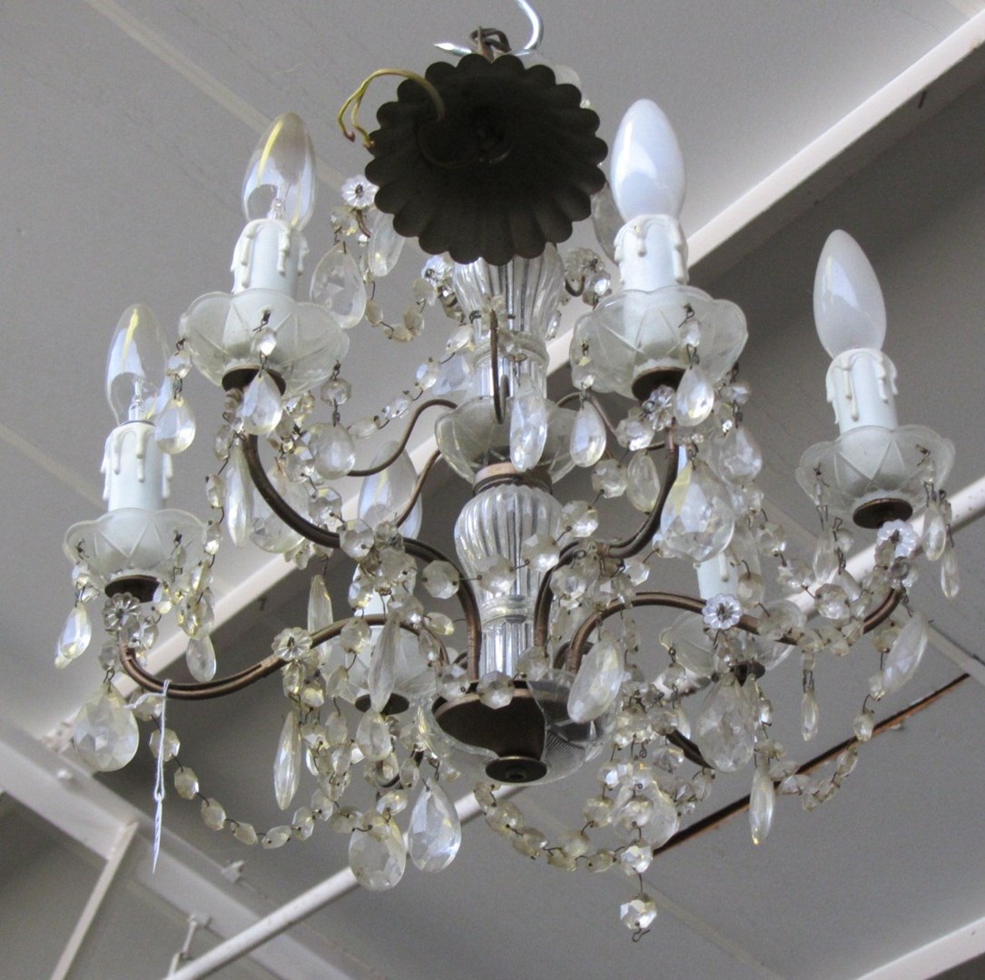 Appraisal: A pair of six branch glass mounted chandeliers circa hung