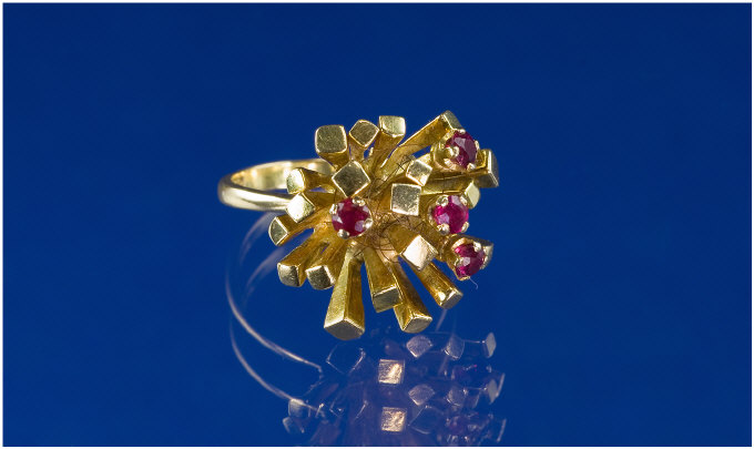 Appraisal: ct Gold Ruby Cocktail Ring Of Cubism Design Set with