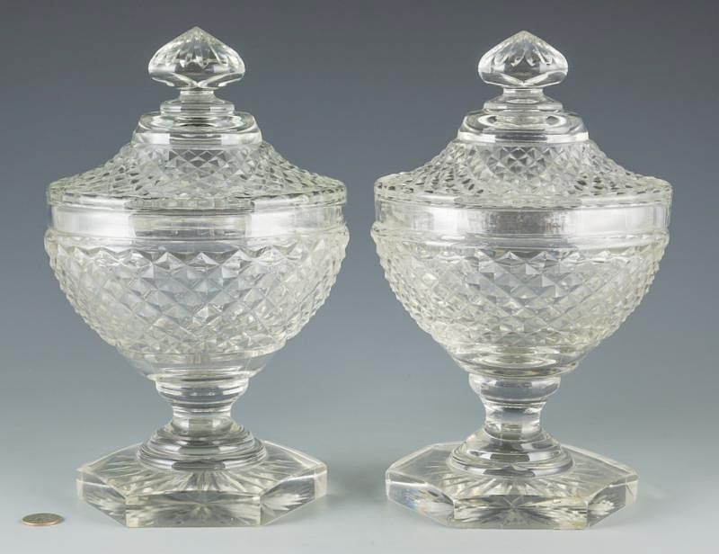 Appraisal: Pr Anglo-Irish Crystal Sweetmeat Compotes Pair of Anglo-Irish cut crystal