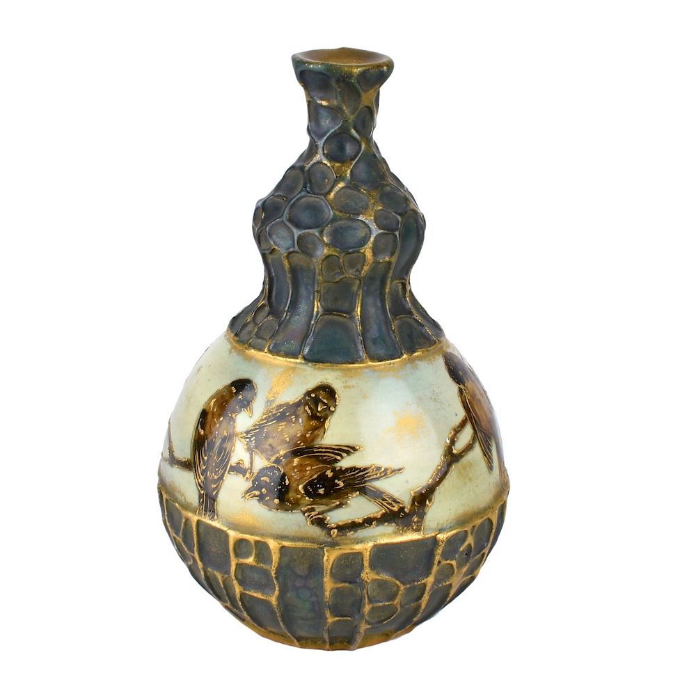 Appraisal: Turn Teplitz Double Gourd Vase Turn Teplitz Amphora Glazed Pottery