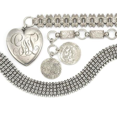 Appraisal: Three Antique Silver Necklaces Estimate -