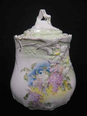 Appraisal: R S Prussia Porcelain Biscuit Jar fancy floral '' unmarked