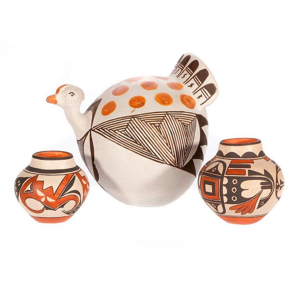 Appraisal: Three Acoma polychrome items Three Acoma polychrome items a turkey