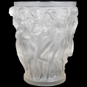 Appraisal: A Lalique Molded and Frosted Glass Vase Bacchantes the base