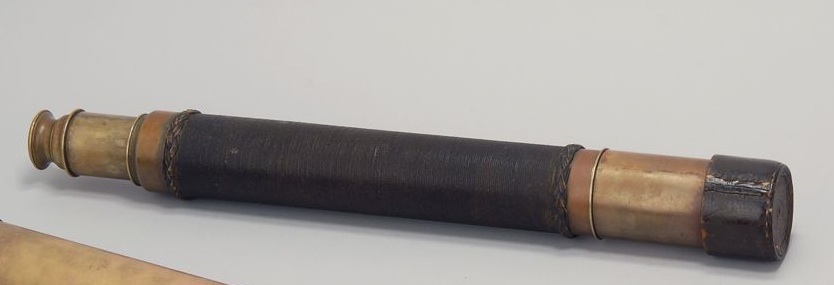 Appraisal: BRASS ONE-DRAW TELESCOPE With leather-covered barrel Original leather end cap