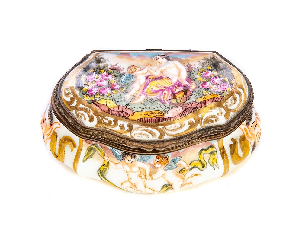 Appraisal: Porcelain Capodimonte Box Depicting Cherubs Vintage Porcelain Covered Capodimonte Jewelry