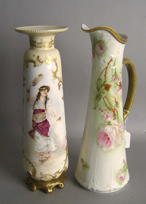 Appraisal: Limoges painted porcelain pitcher and vase h h