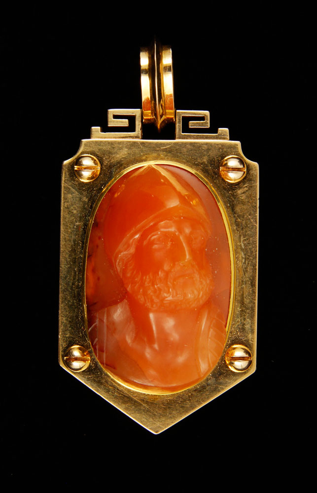 Appraisal: - K Gold and Carnelian Pendant K gold and carnelian