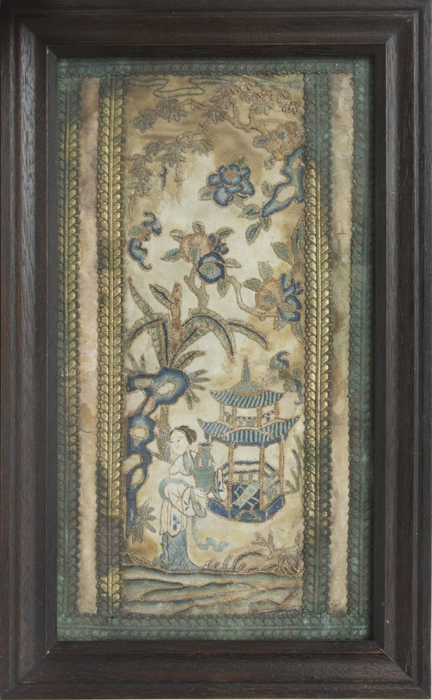 Appraisal: Framed Chinese Silk Embroidered Panel With garden view of a