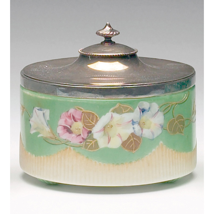 Appraisal: Victorian biscuit jar cylindrical form with colorful morning glories against