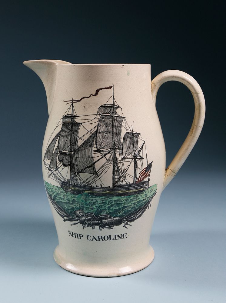 Appraisal: Creamware Liverpool Jug of the American Ship Caroline circa Creamware