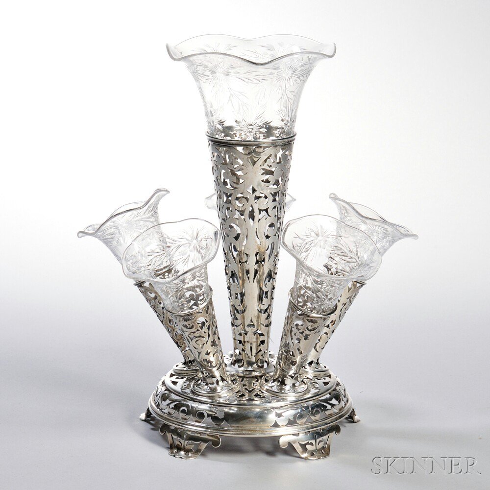 Appraisal: Watson Sterling Silver and Cut Glass Epergne early th century