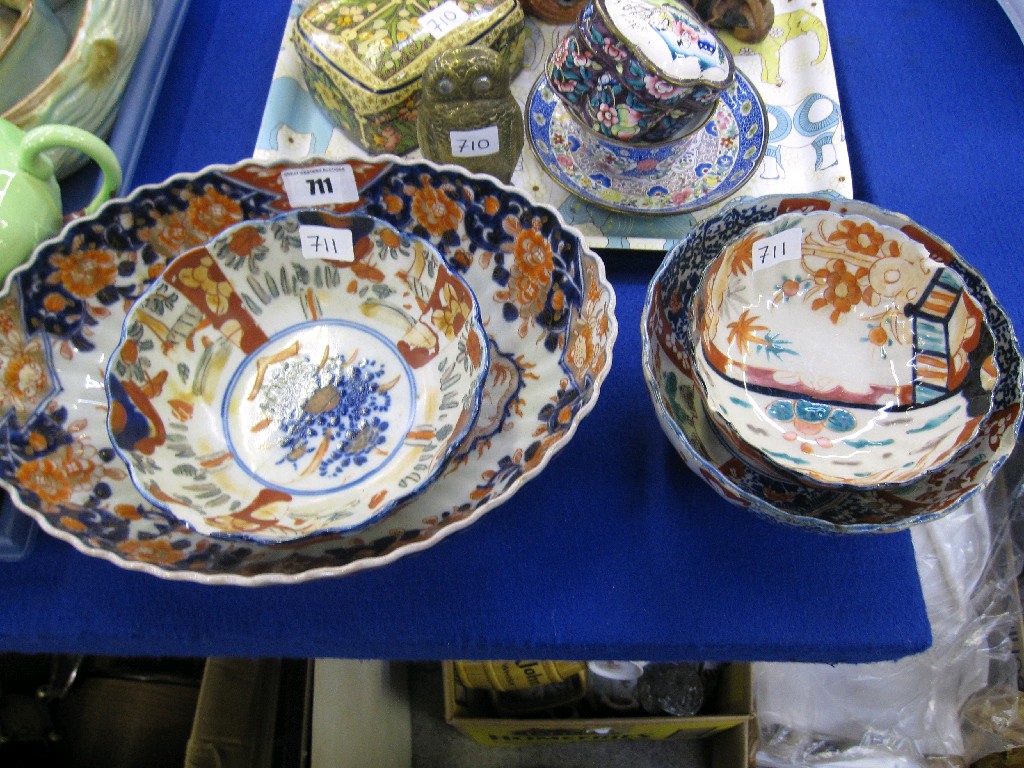 Appraisal: Lot comprising four imari bowls some def