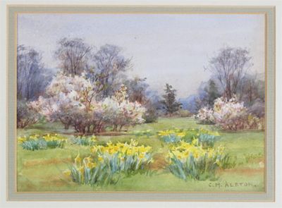 Appraisal: Charlotte M Alston Ex - Landscape with daffodils and blossoms