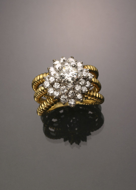 Appraisal: Tested -Karat Yellow and White-Gold and Diamond Dinner Ring Set