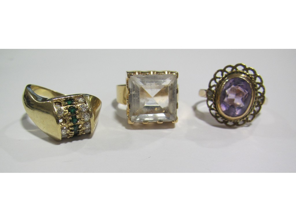 Appraisal: Lot comprising gold rock crystal single stone ring ct amethyst