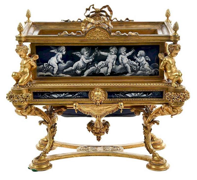 Appraisal: Louis XVI Style Bronze and Enamel Jardiniere French probably late