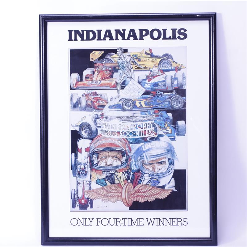 Appraisal: Indianapolis Only Four Time Winners Poster Showing only AJ Foyt