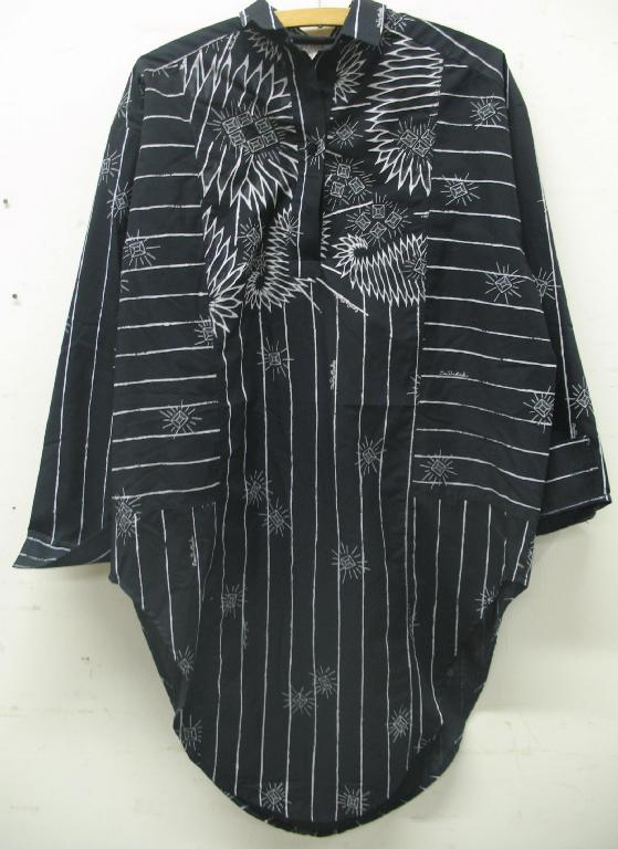 Appraisal: Zandra Rhodes A long black shirt decorated throughout with white