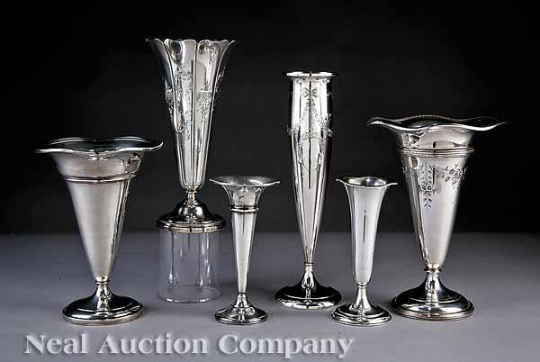 Appraisal: A Group of Six Sterling Silver Trumpet Vases th c