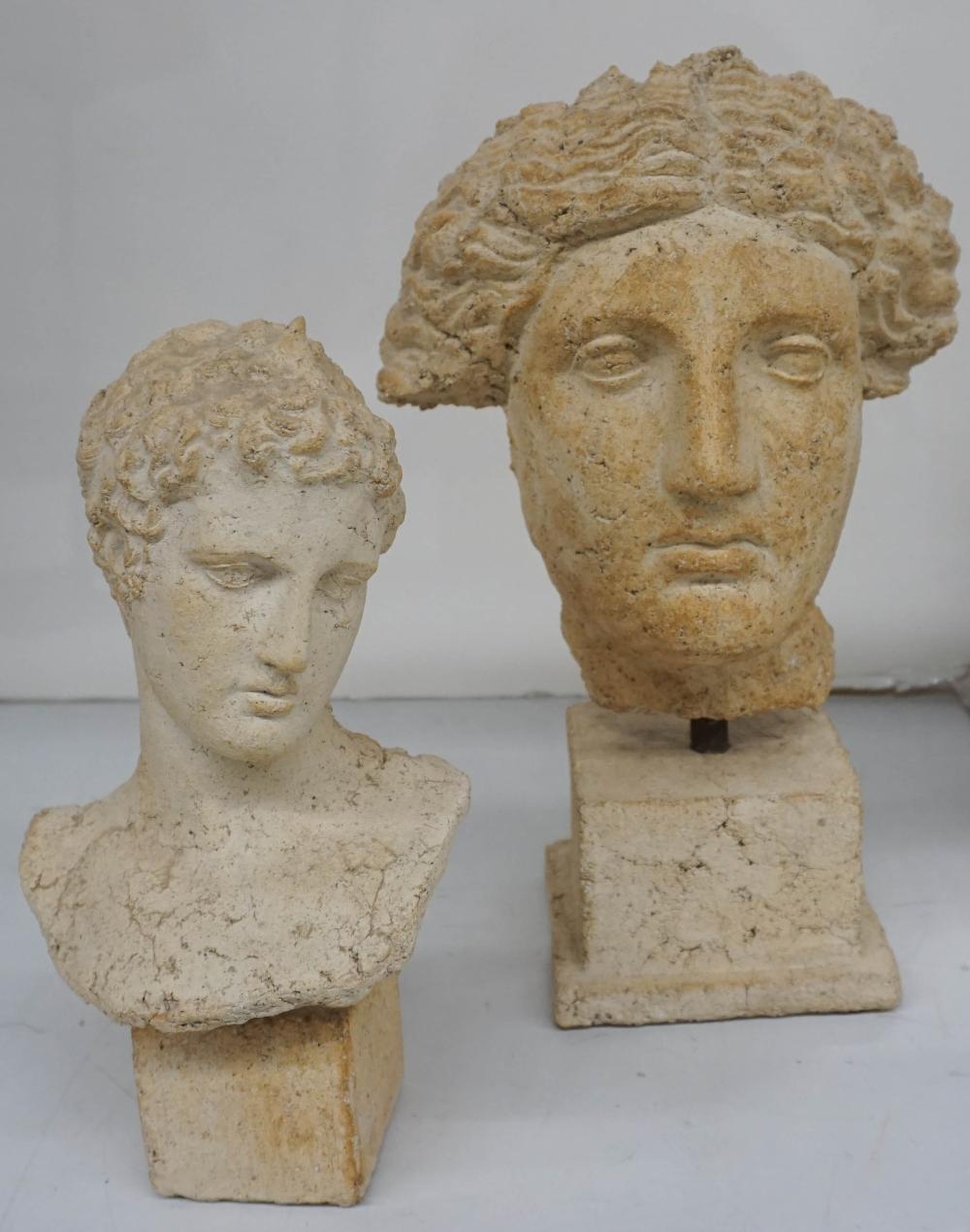 Appraisal: TWO MUSEUM COPY PLASTER BUSTS OF CLASSICAL FIGURES H OF