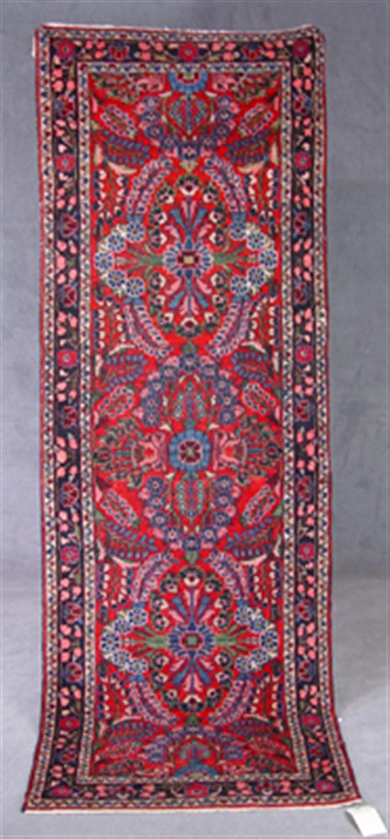 Appraisal: Sarouk Wool Oriental Runner Mid th Century Traditional floral medallion