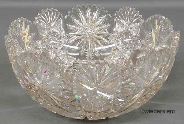 Appraisal: Cut glass punchbowl c with hobnail and snowflake patterns ''h