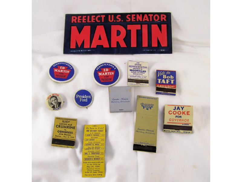 Appraisal: Political Campaign Lot Lot includes Re-elect US Senator Martin bumper