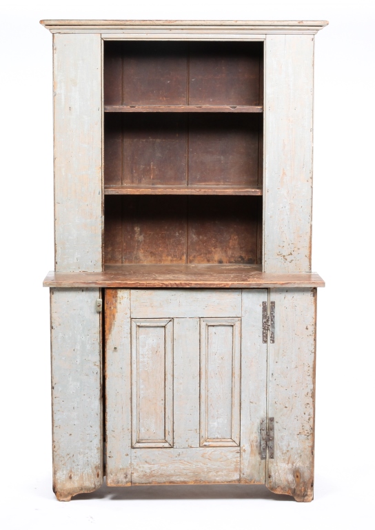 Appraisal: AMERICAN COUNTRY STEPBACK CUPBOARD First half th century pine One