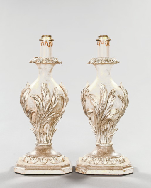 Appraisal: Pair of Italian Carved and Polychromed Wooden Table Lamps of