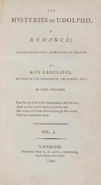 Appraisal: Radcliffe Ann The Mysteries of Udolpho A Romance first edition